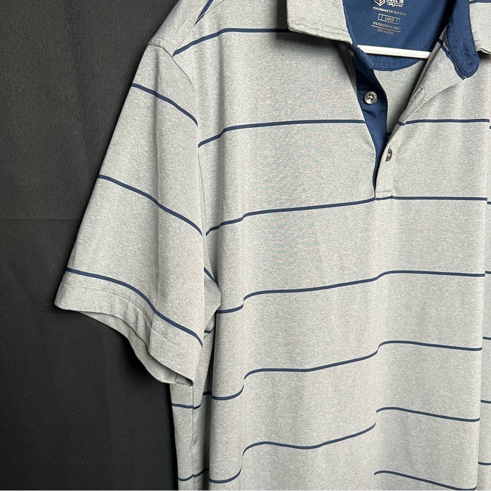 Rule 18- Men’s Golf Polo- Gray & Blue Stripe- Large - Picture 4 of 9